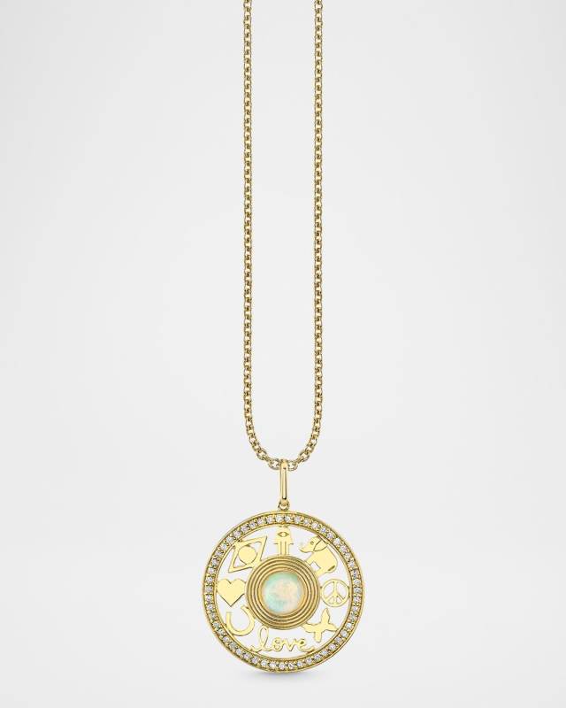 Open Icon Stone Pendant on Medium Bolita Chain Necklace